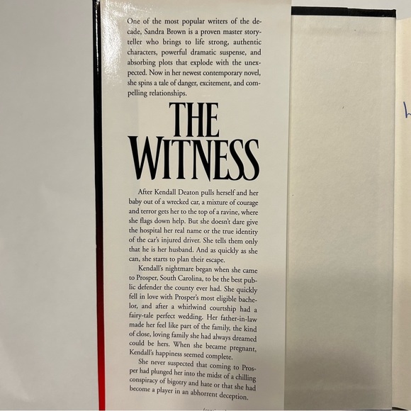 THE WITNESS by Sandra Brown 📚 Vintage Hardcover Book - Picture 5 of 6